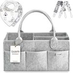 PUTSKA Windelorganizer Baby Windelcaddy Filztasche tragbar mit verstellbaren Fächern | Ultra Mobile faltbare Wickeltasche Kinderwagen | Wickeltisch Organizer Wickelkommode Grau 100% Bio Baumwolle