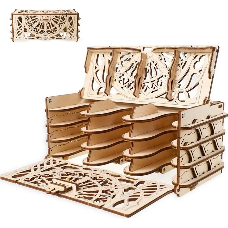 UGEARS 3D Modellbausatz Brettspiele Kartenhalter - Card Holder Spielkartenhalter Holz Karten Halter für 12 Kartenpakete - Holzbausatz Kartenspiele für Erwachsene Modellbau Set Spielezubehör
