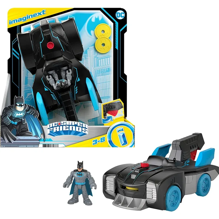 Fisher-Price GWT24 - Imaginext DC Super Friends Bat-Tech Batmobil und Batman, Spielzeug ab 3 bis 8 Jahren