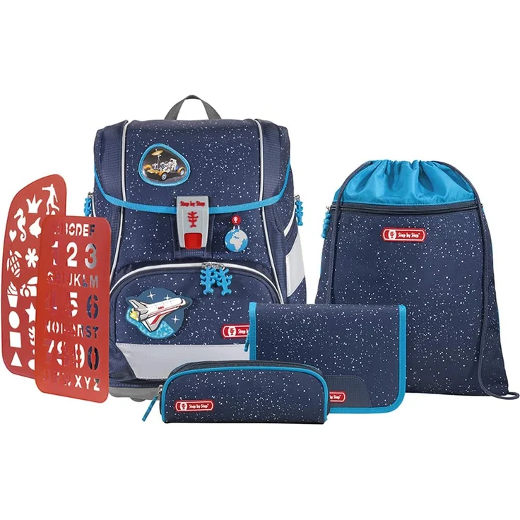 Step by Step 2in1 Plus 'Sky Rocket Rico' Schulranzen-Set, 6tlg., 19 Liter Volumen, Schulranzen und Schulrucksack in einem, reflektierend, blau – Bild 1