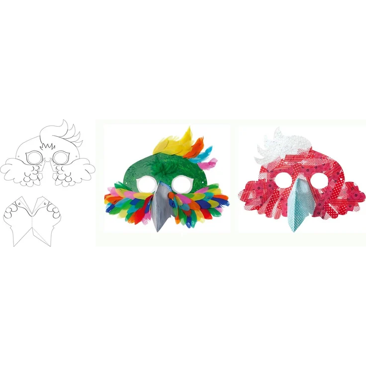 folia 23269 - Kindermasken Exotische Tiere, aus Pappe, Motive sortiert, zum selbst Bemalen und Gestalten, 6 Stück, weiß, für Kinder, Jungen und Mädchen, ideal für Kindergeburtstage und Partys – Bild 3