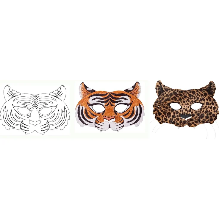 folia 23269 - Kindermasken Exotische Tiere, aus Pappe, Motive sortiert, zum selbst Bemalen und Gestalten, 6 Stück, weiß, für Kinder, Jungen und Mädchen, ideal für Kindergeburtstage und Partys – Bild 7