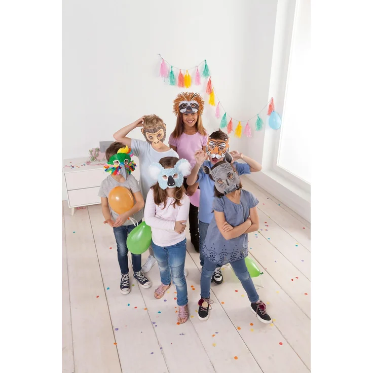 folia 23269 - Kindermasken Exotische Tiere, aus Pappe, Motive sortiert, zum selbst Bemalen und Gestalten, 6 Stück, weiß, für Kinder, Jungen und Mädchen, ideal für Kindergeburtstage und Partys – Bild 8