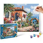 Schipper 609240795 Malen nach Zahlen, Ferienhaus am Meer - Bilder malen für Erwachsene, inklusive Pinsel und Acrylfarben, 24 x 30 cm