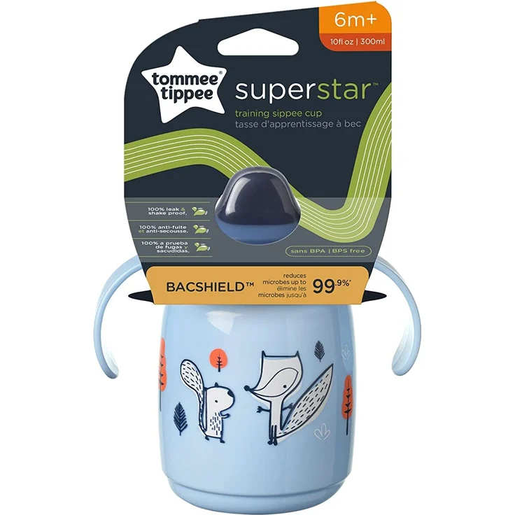 Tommee Tippee Superstar Sippee, Trinklernbecher 100% Auslauf- und Schüttelsichere INTELLIVALVE-Technologie, Antibakterieller BACSHIELD-Technologie, 6 M. +, 300ml, Blau – Bild 2