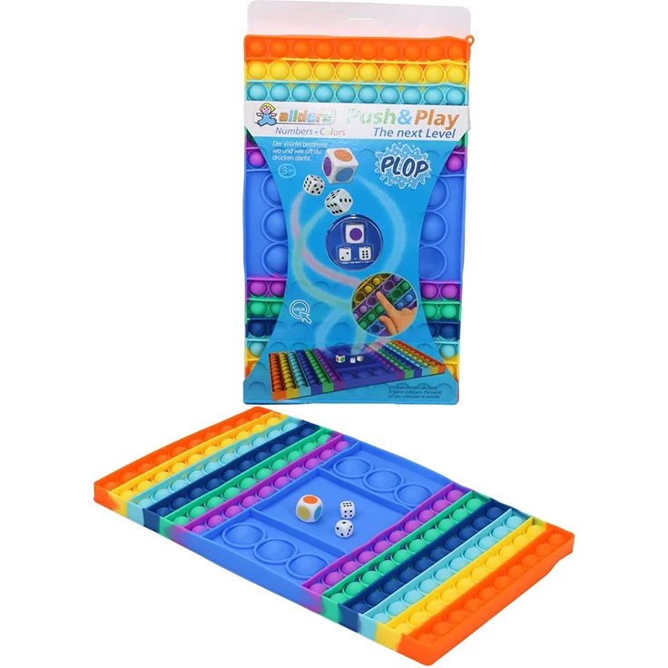 alldoro 67151 Push & Play Würfelspiel mit Zahlen und Farben, Pop it Brettspiel, Blasen Spiel, Bubble Push Toy, Fingerspielzeug für Stressabbau, für Kinder & Erwachsene, ca. 32,5 x 19 cm, Regenbogen – Bild 2