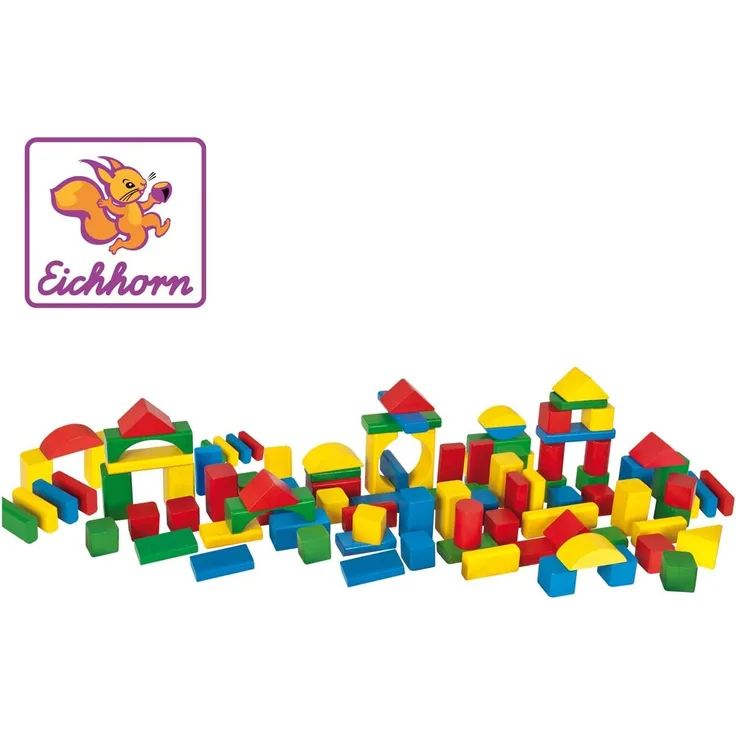 Eichhorn 100 bunte Holzbausteine in der Trommel zur Aufbewahrung, FSC 100% zertifiziertes Buchenholz, Holzbausteine hergestellt in Deutschland, Motorikspielzeug geeignet für Kinder ab 1 Jahr