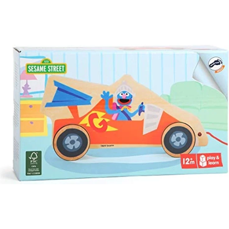 Small Foot 10981 Sesamstrasse Rennauto aus Holz, 100% FSC-Zertifiziert, Ziehspielzeug für Kinder ab 1 Jahr zum Ziehen und Laufen Spielzeug, Mehrfarbig – Bild 2