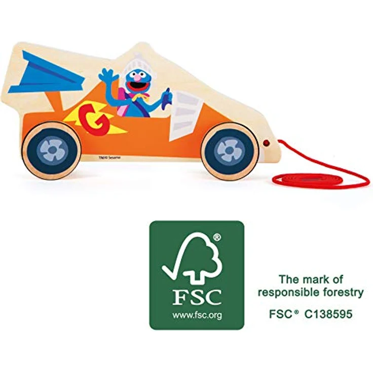 Small Foot 10981 Sesamstrasse Rennauto aus Holz, 100% FSC-Zertifiziert, Ziehspielzeug für Kinder ab 1 Jahr zum Ziehen und Laufen Spielzeug, Mehrfarbig – Bild 4