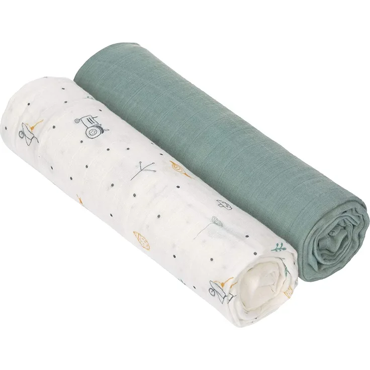 LÄSSIG Baby Mulltücher Spucktücher 2er Set Musselin Puckdecke Pucktuch Bambusfaser und Baumwolle kuschelig weich atmungsaktiv (2 Stk. 120 x 120 cm)/ Heavenly Soft Swaddle XL Garden Explorer boys