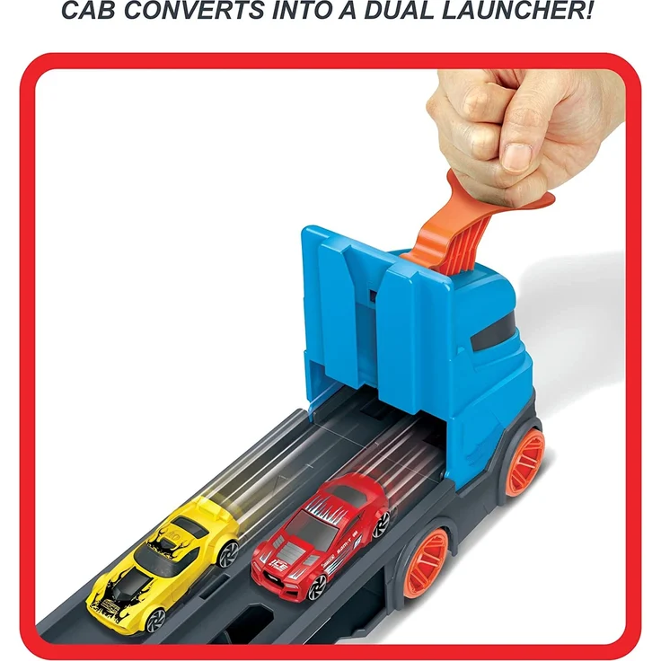 Hot Wheels HGH33 - 2-in-1 Rennbahn-Transporter zur Aufbewahrung mit 3 Fahrzeugen, fasst 20+ Fahrzeuge,Spielzeug von 4 bis 8 Jahren – Bild 5