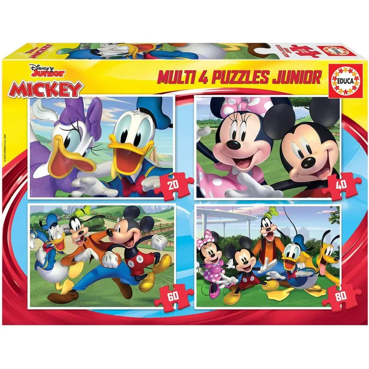 Educa 18627 Multi 4 Junior Mickey & Friends 20+40+60+80 Progressive Rätsel, Sortiert