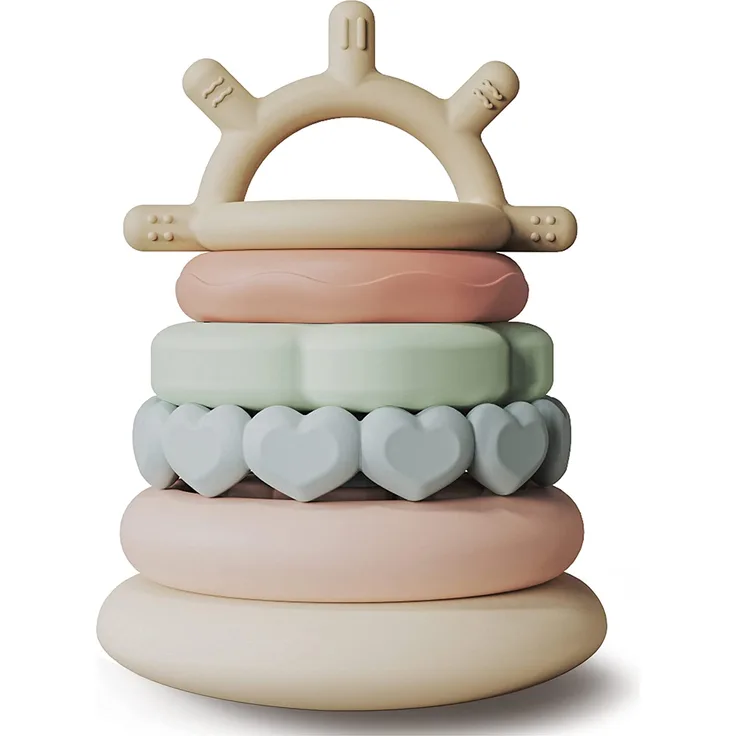 Moonkie Stacks of Circles Weiches Beißspielzeug Pädagogisches Lernen Stapelring Spielzeug für Babys, 7-teiliges Set