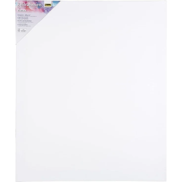 Idena 60010 - Keilrahmen mit Leinwand aus 100% Baumwolle, 380 g/m², FSC zertifiziert, für Öl- und Acrylfarben, ca. 50 x 60 cm, weiß – Bild 2