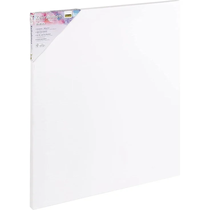 Idena 60010 - Keilrahmen mit Leinwand aus 100% Baumwolle, 380 g/m², FSC zertifiziert, für Öl- und Acrylfarben, ca. 50 x 60 cm, weiß – Bild 1