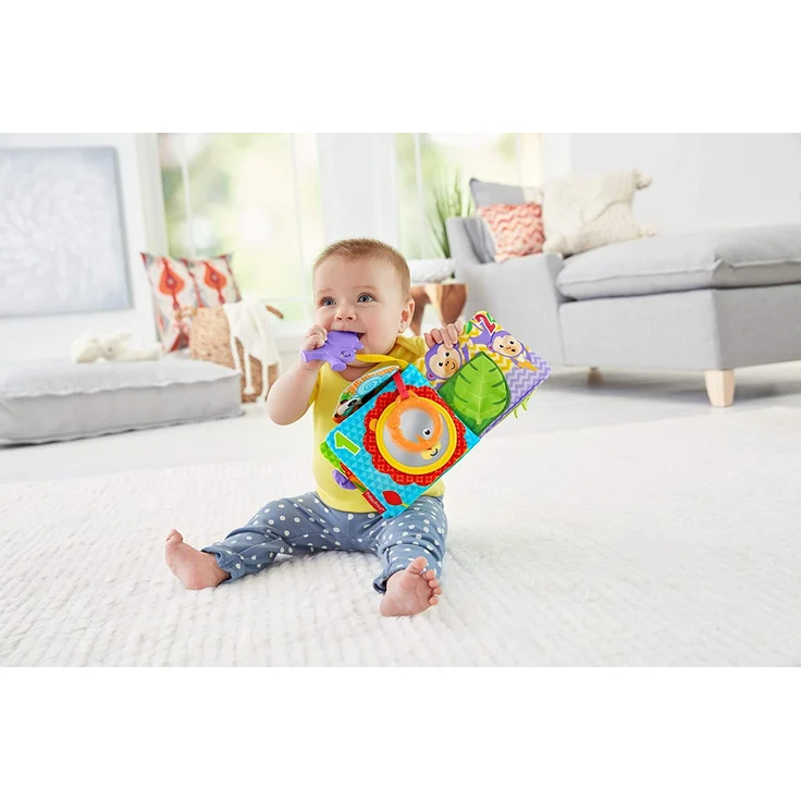 Fisher-Price FGJ40 - Kleines Spielbuch weiches Baby Buch, inkl. 1 abnehmbares Spielzeug, Babyspielzeug ab der Geburt – Bild 11