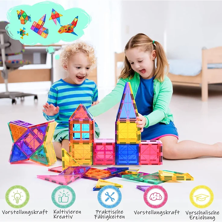 Magnetische Bausteine 100Pcs für Kinder ab 3+ Jahre Starke Magnet Montessori Spielzeug Kinder Das ideale STEM-Lernspielzeug-Geschenk zur Förderung der Kreativität für Jungen Mädchen (100 pcs) - Preisvergleich – Bild 4