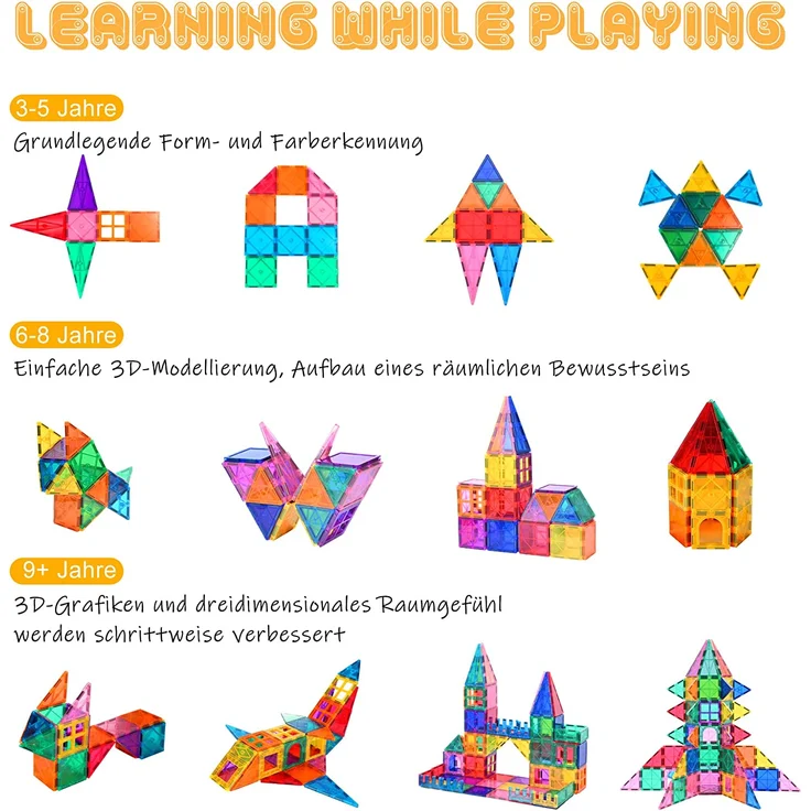 Magnetische Bausteine 100Pcs für Kinder ab 3+ Jahre Starke Magnet Montessori Spielzeug Kinder Das ideale STEM-Lernspielzeug-Geschenk zur Förderung der Kreativität für Jungen Mädchen (100 pcs) - Preisvergleich – Bild 6