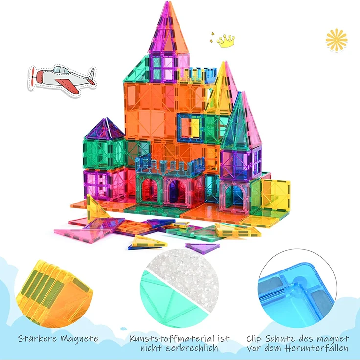 Magnetische Bausteine 100Pcs für Kinder ab 3+ Jahre Starke Magnet Montessori Spielzeug Kinder Das ideale STEM-Lernspielzeug-Geschenk zur Förderung der Kreativität für Jungen Mädchen (100 pcs) - Preisvergleich – Bild 2