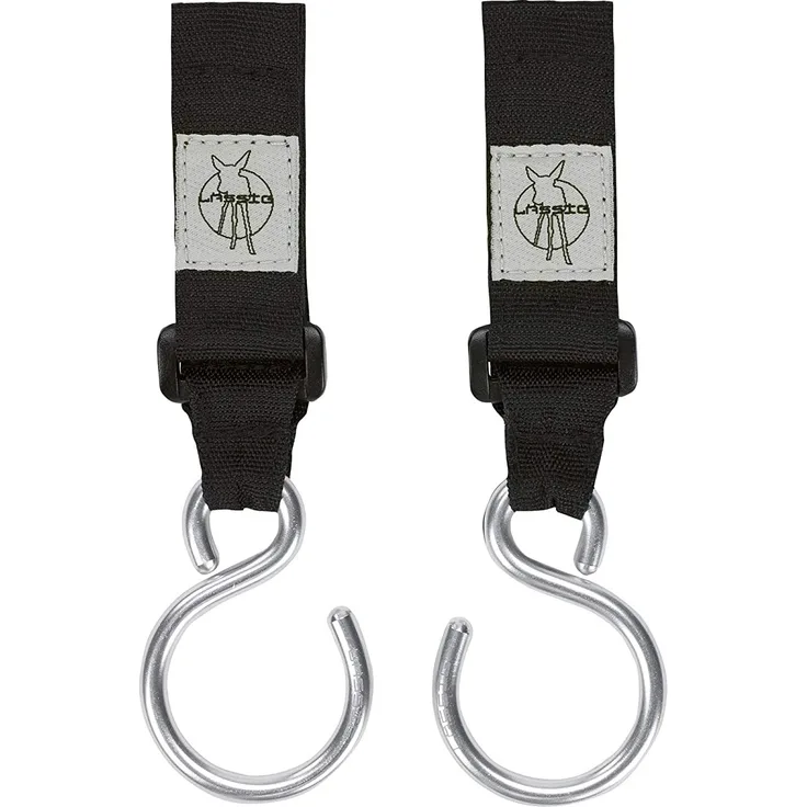 LÄSSIG Kinderwagenbefestigung (2 Stk.) Klettverschluss Haken Kinderwagenhaken Einkaufshaken Metall/Stroller Hooks Metal, schwarz