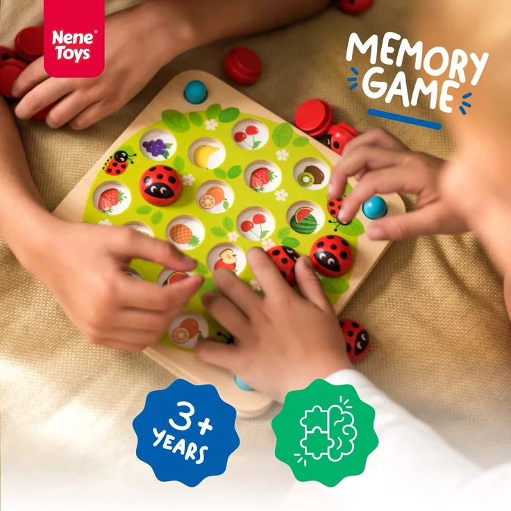 Nene Toys Marienkäfer-Garten – Memory-Spiel aus Holz für Kinder im Alter von 3, 4, 5 Jahren mit 10 Lustigen Mustern – Pädagogisches Spielzeug, Fördert Gedächtnis und Kognitive Fähigkeiten – Bild 2