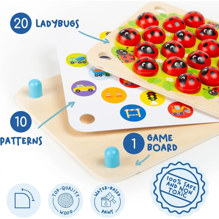 Nene Toys Marienkäfer-Garten – Memory-Spiel aus Holz für Kinder im Alter von 3, 4, 5 Jahren mit 10 Lustigen Mustern – Pädagogisches Spielzeug, Fördert Gedächtnis und Kognitive Fähigkeiten – Bild 4