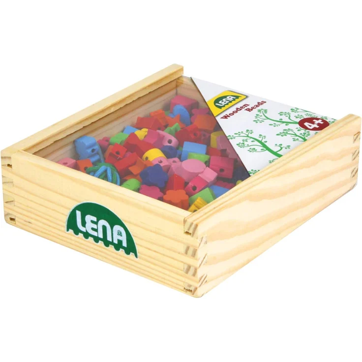 Lena 32020 - Bastelset Holzfädelperlen 164 Teile, 160 Fädelperlen aus Holz und 4 Schnüre in wiederverschließbarer Holzkassette, Holzperlen Set für Kinder ab 4 Jahre, Perlen Set für Schmuckketten - Preisvergleich – Bild 5