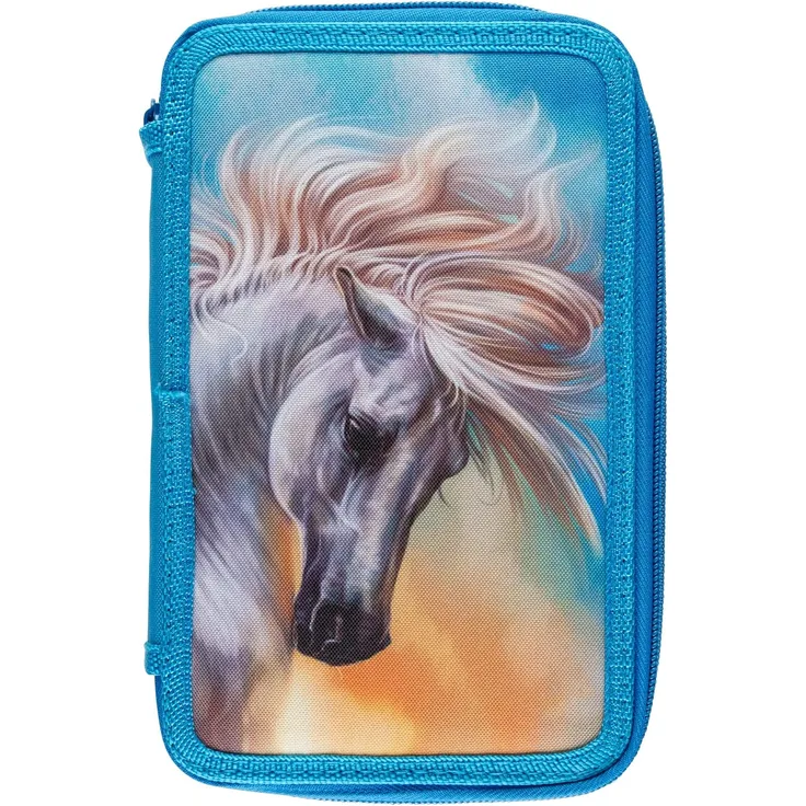 Idena Schüleretui mit 3 Decks und Pferdemotiv gefüllt 47teilig