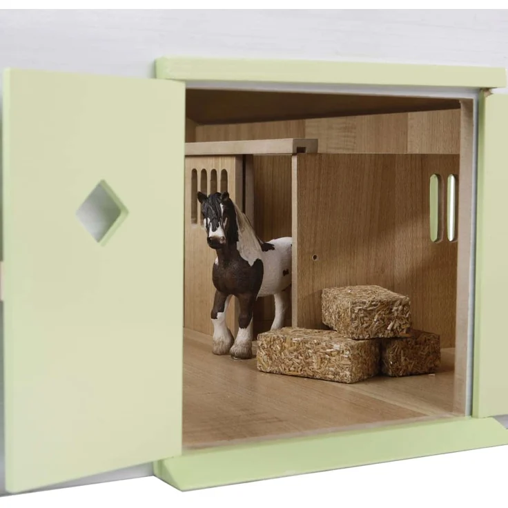 Van Manen Kids Globe Farming Reiterhof, Bauernhof mit 7 Pferdeboxen, Pferdehof aus Holz, mit Faltdach, 610189, rosa – Bild 8