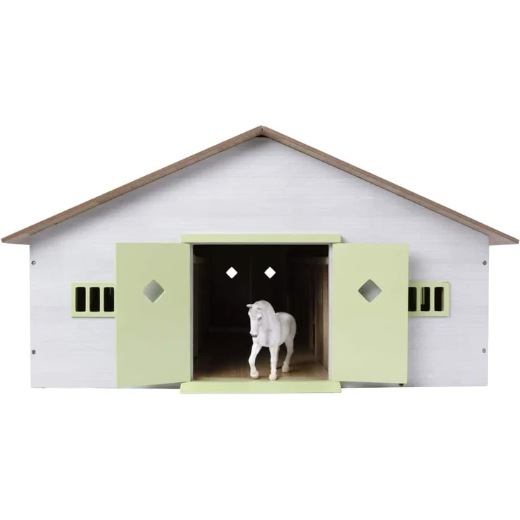 Van Manen Kids Globe Farming Reiterhof, Bauernhof mit 7 Pferdeboxen, Pferdehof aus Holz, mit Faltdach, 610189, rosa – Bild 4
