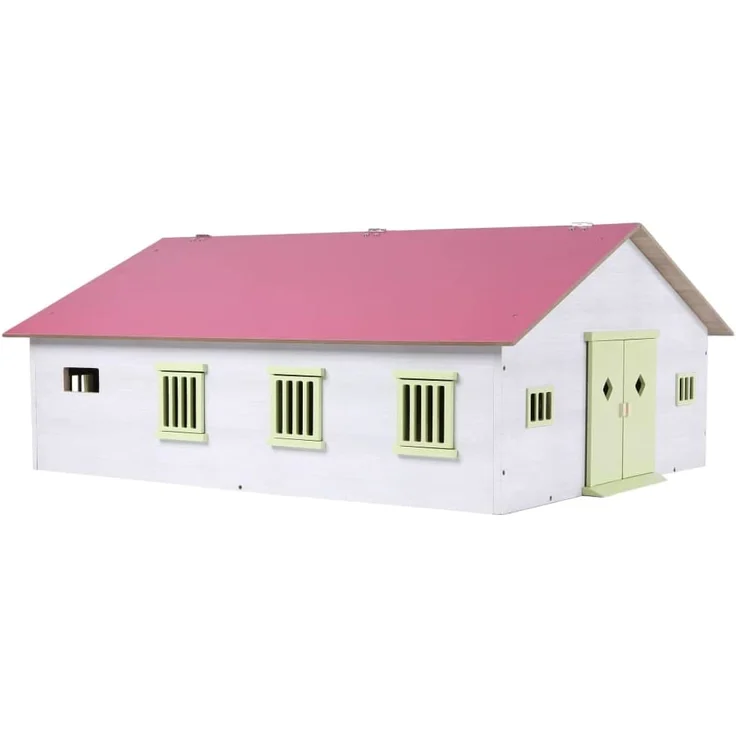 Van Manen Kids Globe Farming Reiterhof, Bauernhof mit 7 Pferdeboxen, Pferdehof aus Holz, mit Faltdach, 610189, rosa – Bild 2