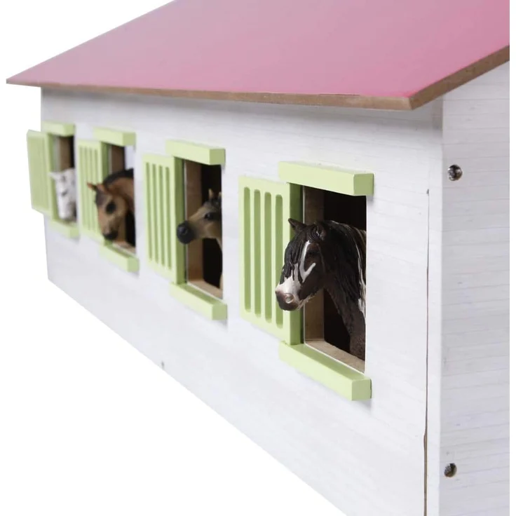 Van Manen Kids Globe Farming Reiterhof, Bauernhof mit 7 Pferdeboxen, Pferdehof aus Holz, mit Faltdach, 610189, rosa – Bild 5