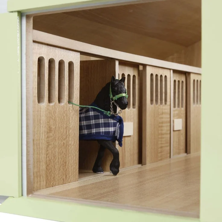 Van Manen Kids Globe Farming Reiterhof, Bauernhof mit 7 Pferdeboxen, Pferdehof aus Holz, mit Faltdach, 610189, rosa – Bild 7