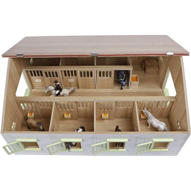 Van Manen Kids Globe Farming Reiterhof, Bauernhof mit 7 Pferdeboxen, Pferdehof aus Holz, mit Faltdach, 610189, rosa – Bild 3