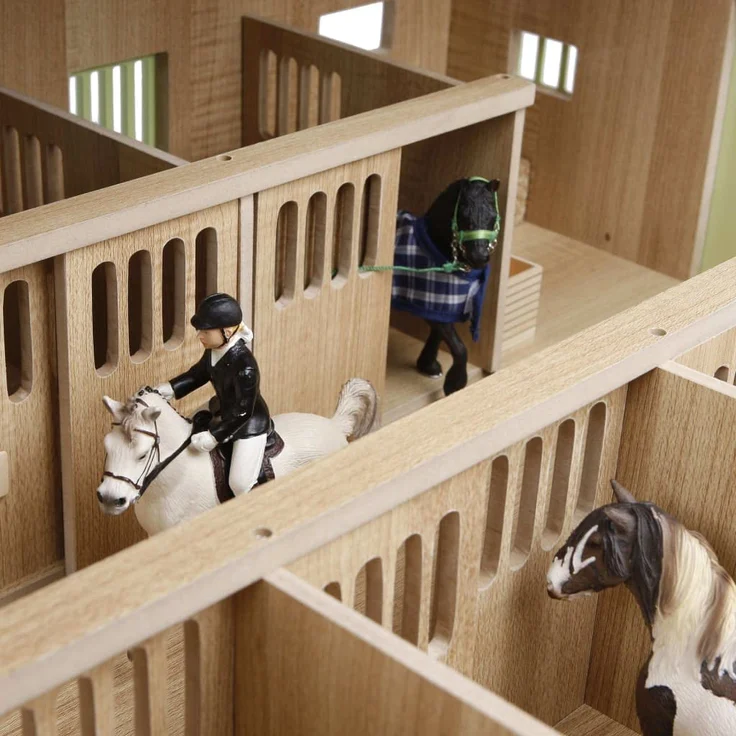 Van Manen Kids Globe Farming Reiterhof, Bauernhof mit 7 Pferdeboxen, Pferdehof aus Holz, mit Faltdach, 610189, rosa – Bild 6