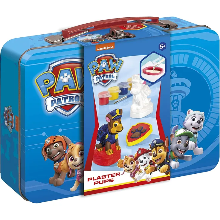 PAW PATROL 720893 Gipsfiguren giessen und anmalen in schönem Geschenk-Koffer, 6 Farben, Pinsel