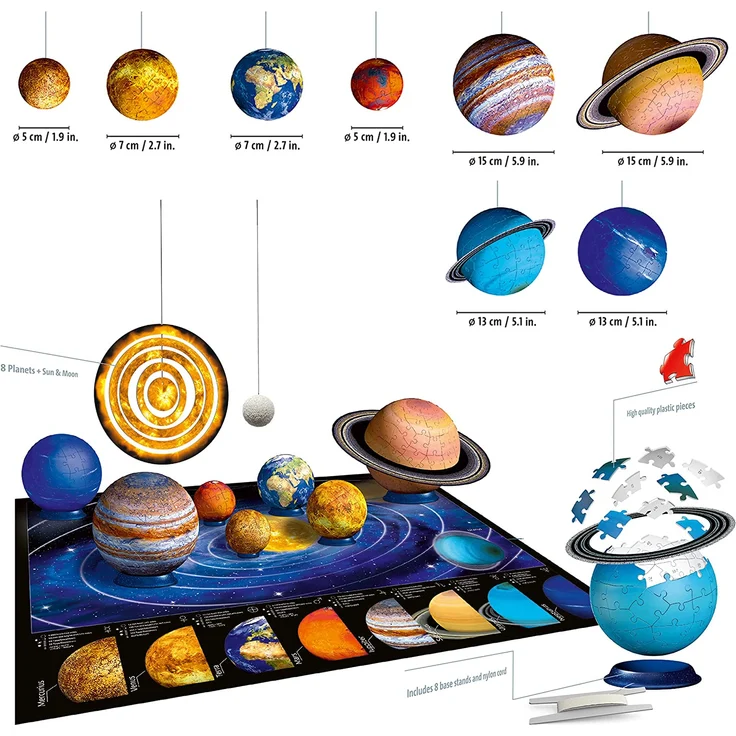 Ravensburger 3D Puzzle Planetensystem für Kinder ab 6 Jahren - 8 Puzzleball-Planeten als Sonnensystem Modell mit Poster - Modellbau ganz ohne Kleben – Bild 4