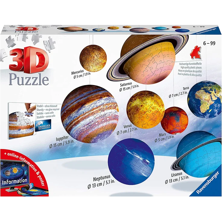 Ravensburger 3D Puzzle Planetensystem für Kinder ab 6 Jahren - 8 Puzzleball-Planeten als Sonnensystem Modell mit Poster - Modellbau ganz ohne Kleben – Bild 16