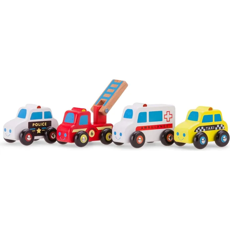 New Classic Toys fahrzeugset Junior Holz rot/weiß/gelb 4-teilig