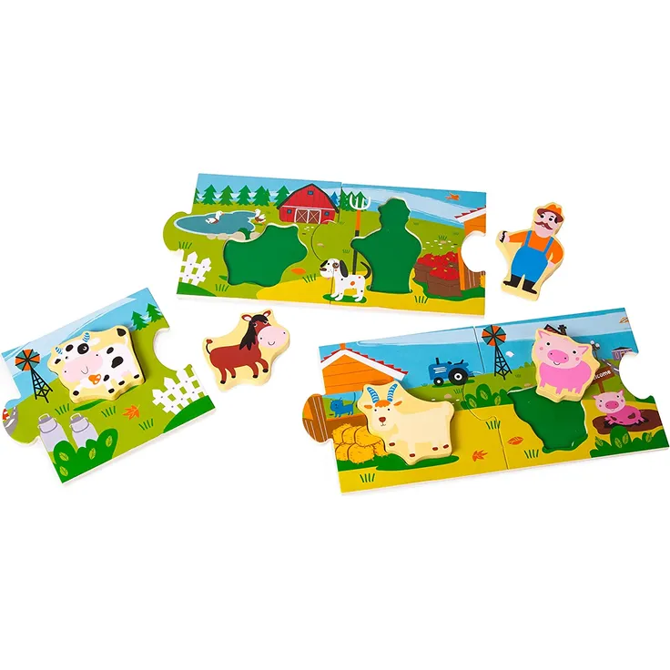 Small Foot 10626 Storypuzzle Farm aus bemaltem Holz aus fünf großen Puzzleteilen, integriertes Setzpuzzle, REGT Fantasie und Sprachentwicklung an und fördert die Motorik