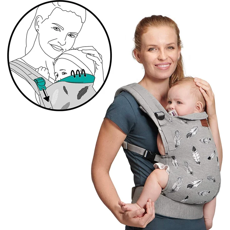 Kinderkraft Babytrage MILO, Rückentrage, Bauchtrage für Säuglinge und Kleinkinder, Baby Carrier, Kindertrage, Ergonomisch, aus Baumwolle, Leichte Konstruktion, ab 3 Monate bis 20 kg, Grau – Bild 4