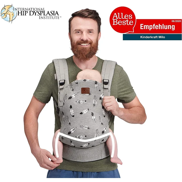 Kinderkraft Babytrage MILO, Rückentrage, Bauchtrage für Säuglinge und Kleinkinder, Baby Carrier, Kindertrage, Ergonomisch, aus Baumwolle, Leichte Konstruktion, ab 3 Monate bis 20 kg, Grau – Bild 2
