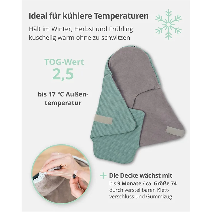 ULLENBOOM ® Einschlagdecke Babyschale, Für Winter geeignet, Salbeigrün (Made in EU) - Babydecke für Autositz (z. B. Maxi Cosi ®) oder Kinderwagen, ideale Decke für Babys – Bild 6