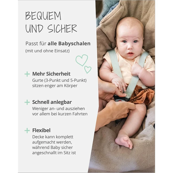 ULLENBOOM ® Einschlagdecke Babyschale, Für Winter geeignet, Salbeigrün (Made in EU) - Babydecke für Autositz (z. B. Maxi Cosi ®) oder Kinderwagen, ideale Decke für Babys – Bild 5