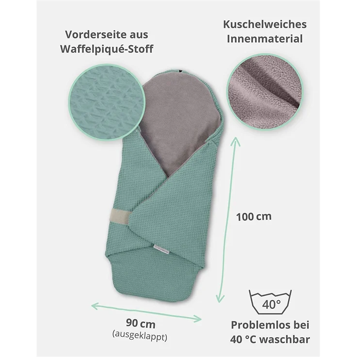ULLENBOOM ® Einschlagdecke Babyschale, Für Winter geeignet, Salbeigrün (Made in EU) - Babydecke für Autositz (z. B. Maxi Cosi ®) oder Kinderwagen, ideale Decke für Babys – Bild 4