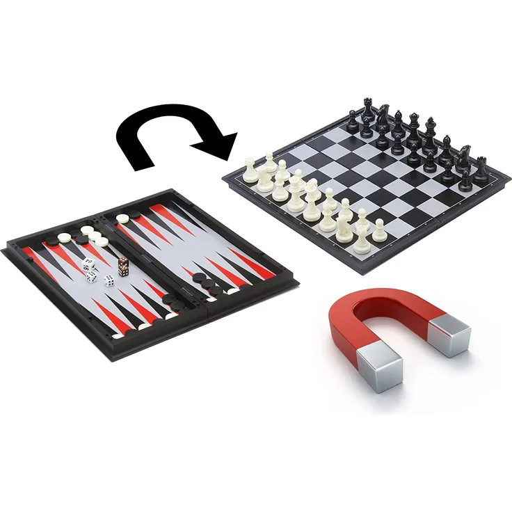 reisespiel Backgammon/Schach 24 cm schwarz/weiß