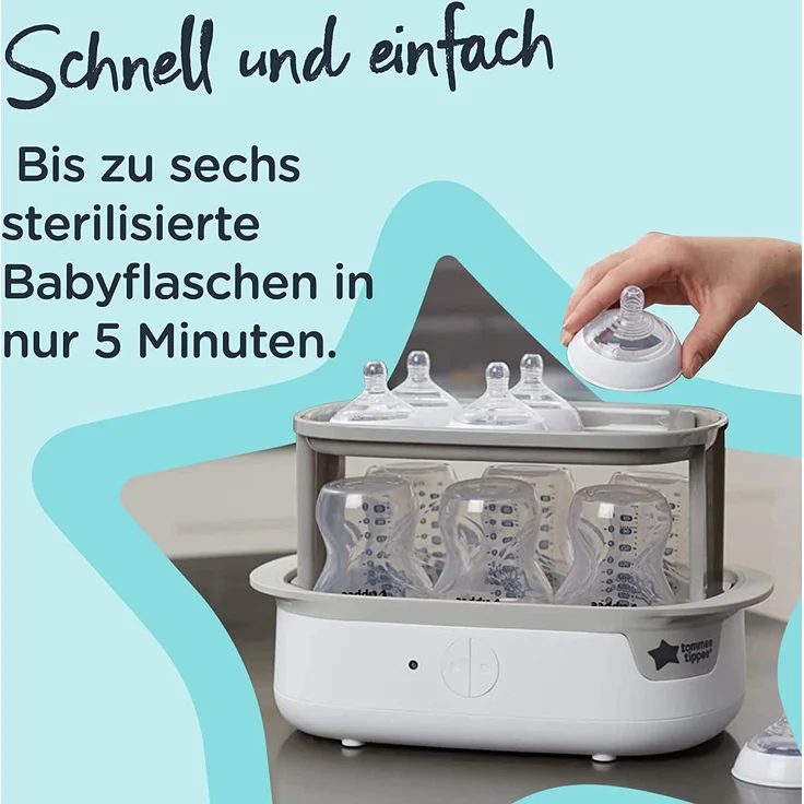 Tommee Tippee Advanced Elektrischer Sterilisator Super-Steam für bis zu 6 Babyfläschchen, Chemikalienfrei, Weiß – Bild 5