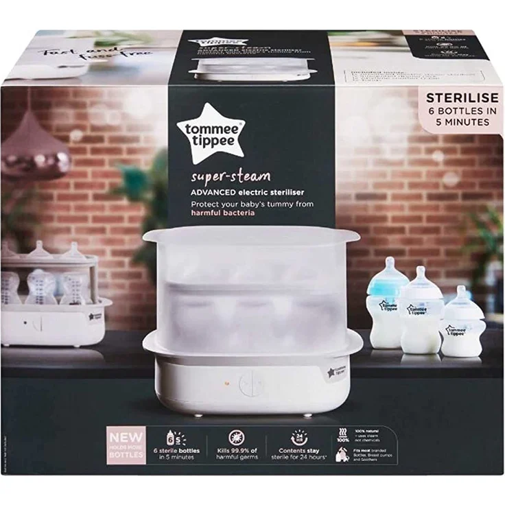 Tommee Tippee Advanced Elektrischer Sterilisator Super-Steam für bis zu 6 Babyfläschchen, Chemikalienfrei, Weiß – Bild 3