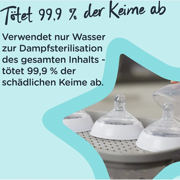 Tommee Tippee Advanced Elektrischer Sterilisator Super-Steam für bis zu 6 Babyfläschchen, Chemikalienfrei, Weiß – Bild 4
