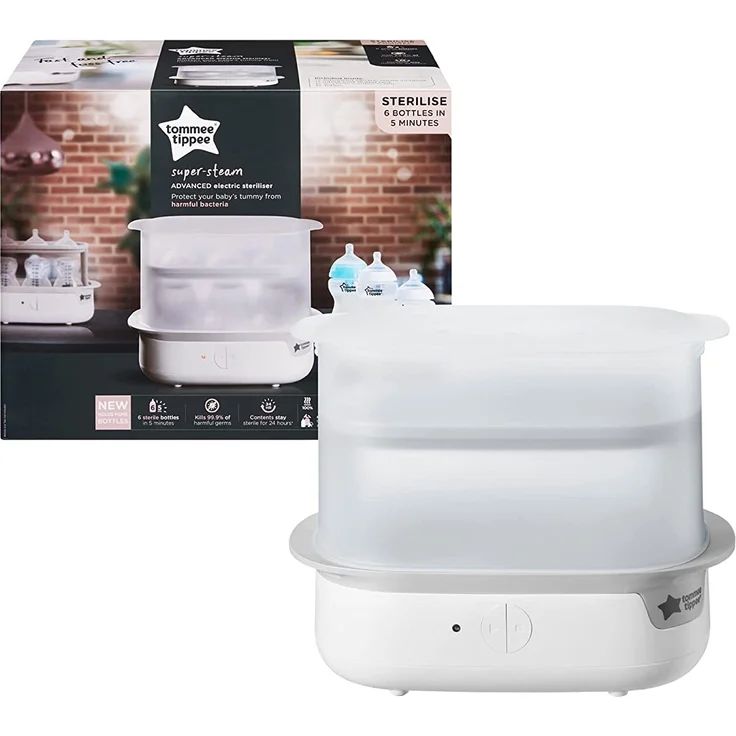 Tommee Tippee Advanced Elektrischer Sterilisator Super-Steam für bis zu 6 Babyfläschchen, Chemikalienfrei, Weiß – Bild 2